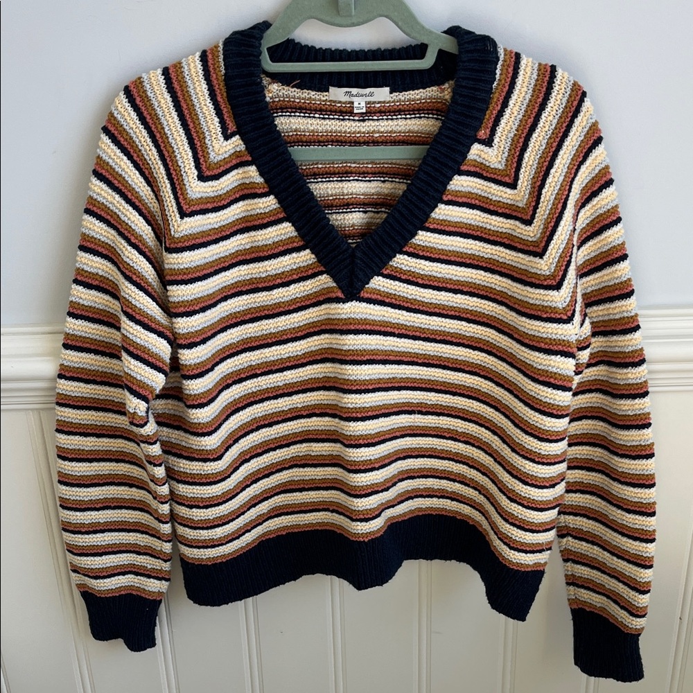 Madewell Multicolor Striped V-Neck Sweater